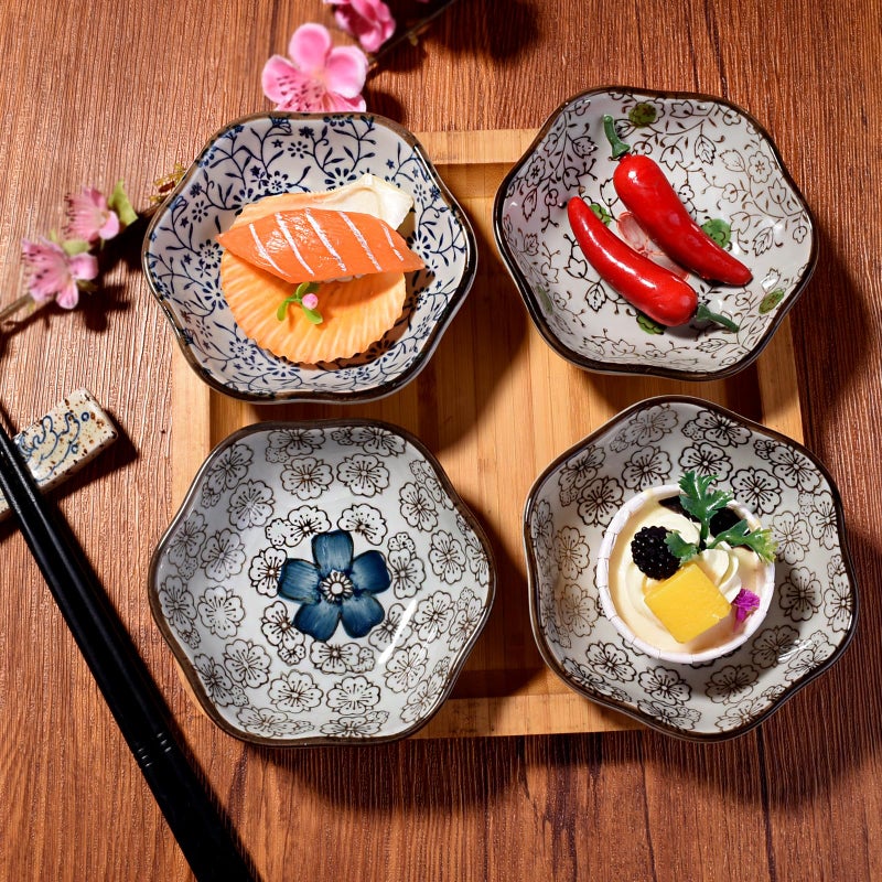 Cerficer Japanese Soy Sauce Dish Set of 4 Ceramic 4 Inch Plum Flower Sushi Dishes Dipping Bowls Serving for Dumpling,Side Dish Seasoning (4) - Image 5